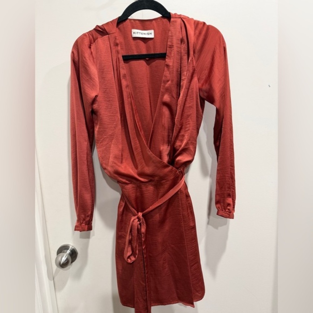 Kittenish Rust Red Satin Drape dress